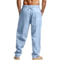 thumbnail image 4 of SAWOBUUN Men's Linen Pants Breathable Straight Leg Drawstring Trousers Elastic Waist Casual Beach Pants with Pockets, 4 of 8