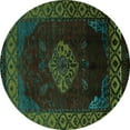 thumbnail image 1 of Ahgly Company Machine Washable Indoor Round Abstract Turquoise Blue Modern Area Rugs, 5' Round, 1 of 4