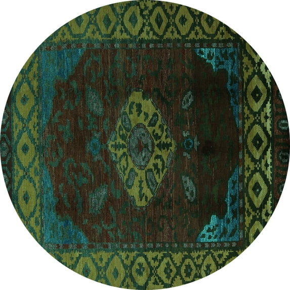 Ahgly Company Machine Washable Indoor Round Abstract Turquoise Blue Modern Area Rugs, 5' Round