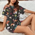 thumbnail image 4 of Pofeuu Mushroom With Snails Print Women's Pajama Set Short/Shorts Soft Button PJs Elastic Drawstring Waist Sleepwear-Medium, 4 of 6