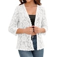 thumbnail image 2 of Floral Crochet Lace Bolero Shrug for Women 3/4 Sleeve Open Front Lightweight Short Lace Cardigan Cover Ups White M, 2 of 4