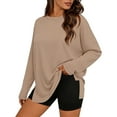 thumbnail image 3 of Horkkom Long Sleeve Shirts for Women Crew Neck Oversized Plain T Shirts Casual Loose Solid Color Basic Tees Slid Side XL, 3 of 7