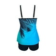 thumbnail image 6 of Wyobmus Women's Tankini Swimsuits Two Piece Tummy Control Swim Dress High Waist Tropical Leaves Printed Swimsuits With Boyshorts A-Black, 6 of 8
