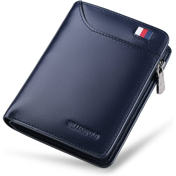 WILLIAMPOLO Men Wallets Genuine Leather Slim Wallet Mens Short Money Clips Small Coin Pocket Bifold Credit Card Holder Thin Purse with ID Window