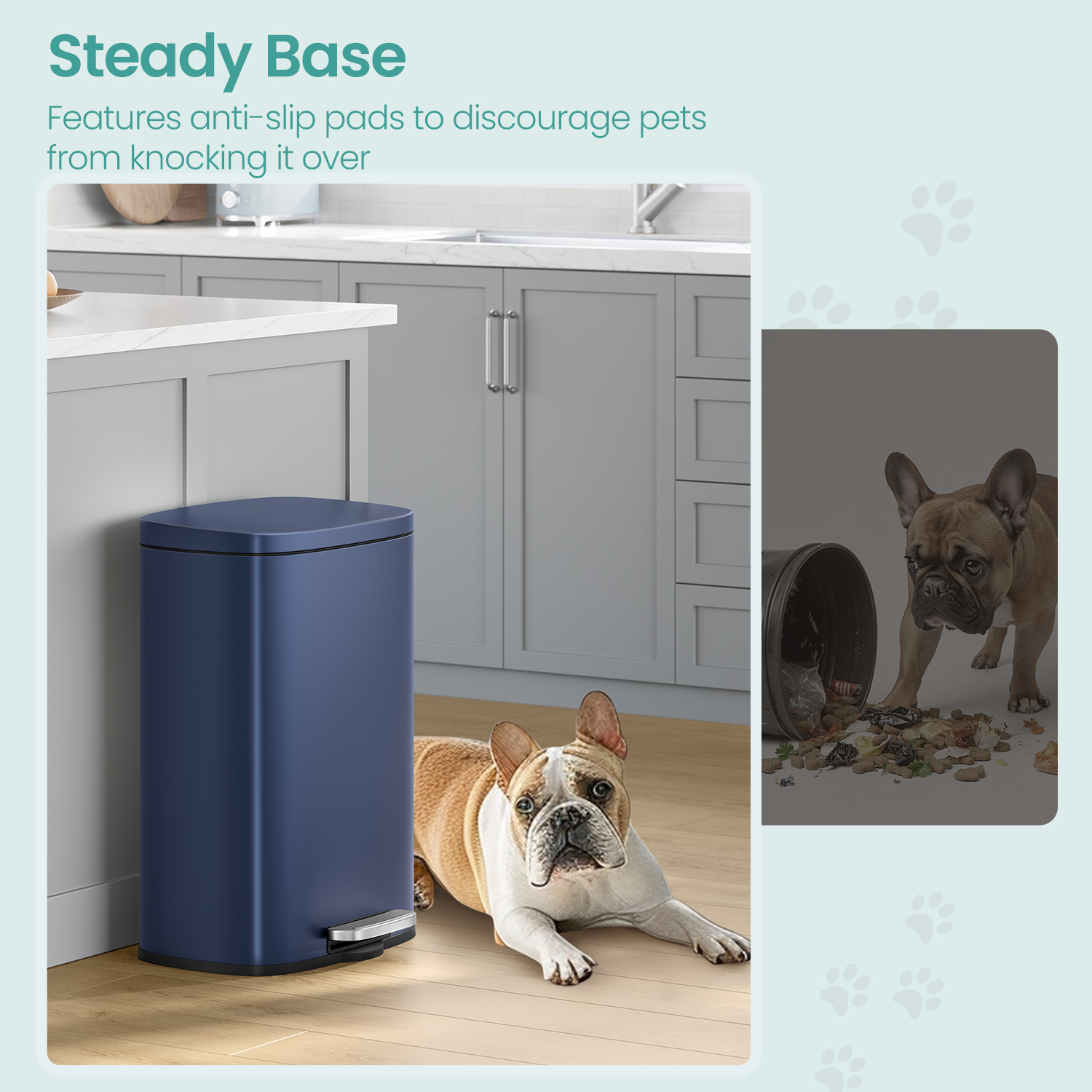 LEDREM Stainless Steel 13 Gallon Step Trash Can , Soft-Close Lid with Odor Seal & Inner Bucket , Kitchen Recycling Bin ,Midnight Blue