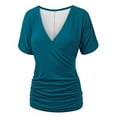 thumbnail image 5 of Timegard Womens Summer Tops Deep V Neck Short Sleeve Side Ruched Slim Comfy Casual Tee Blouse Fashion, 5 of 6