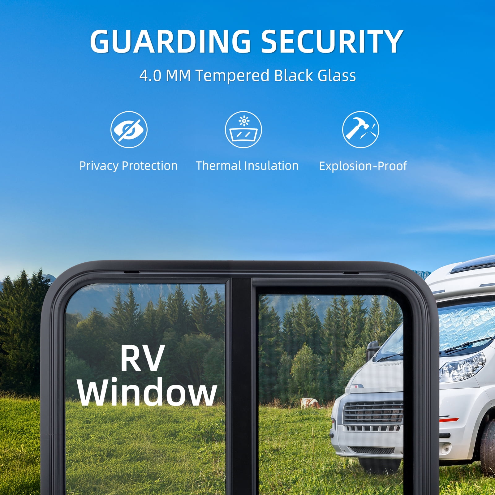 RV Window for Trailer Camper, 24" W x 20" H, Bronze, Passenger's Side, Tempered Glass, Compatible with RV, 0.9375" Thick Walls