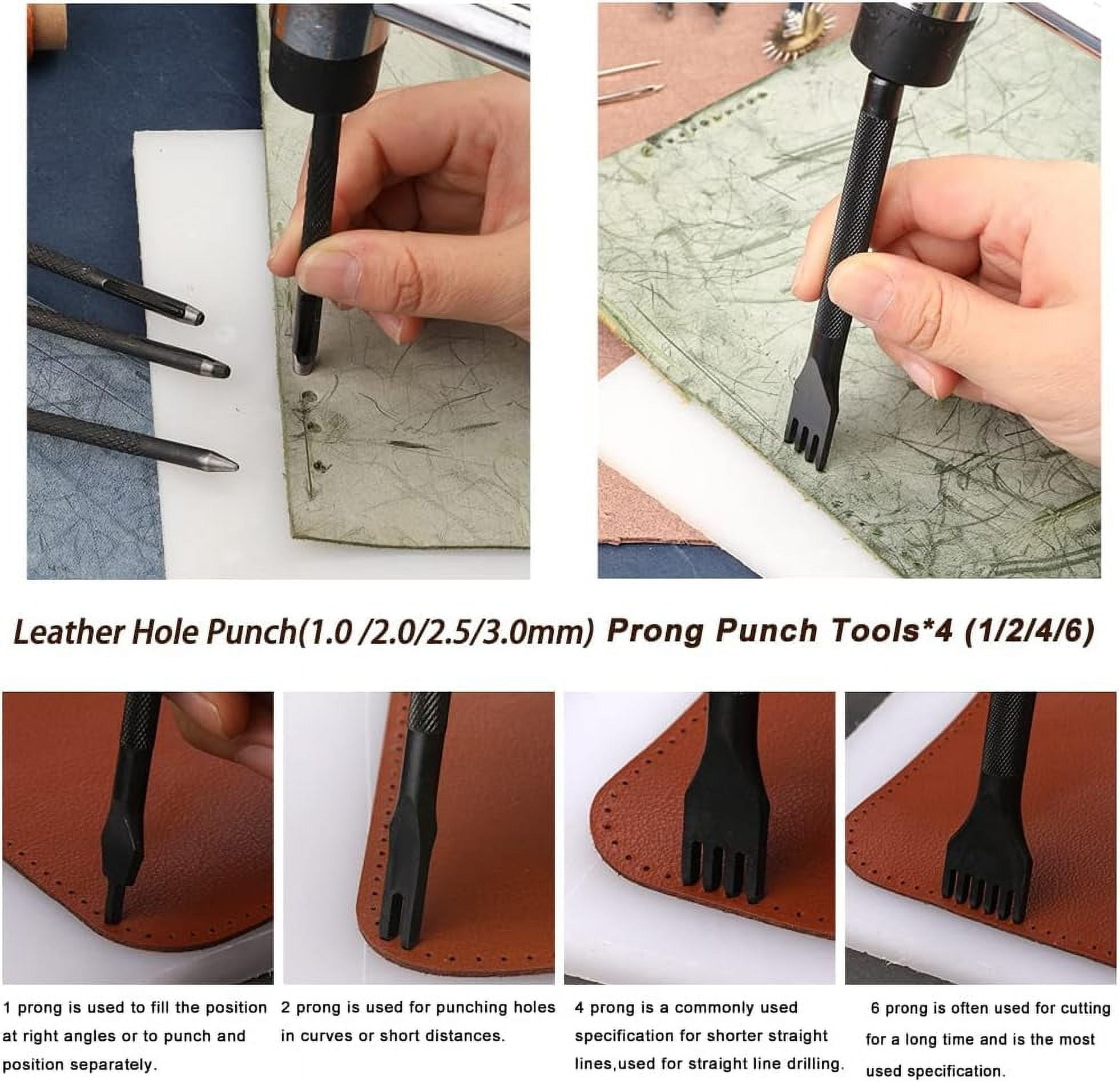 Leather Working Tools, Practical Leather Craft Kit with Waxed Thread Groover Awl Stitching Punch Hole for Leathercraft Beginner or Adults Gifts - Comes with Tool Manual