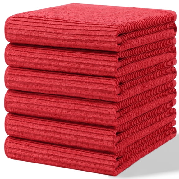 Simmore Premium Kitchen Towels, 100% Cotton Dish Towels for Drying Dishes, Ultra Soft Absorbent Ribbed Terry Towels Set with Hanging Loop, 18"x 28", 8 Pack, Red
