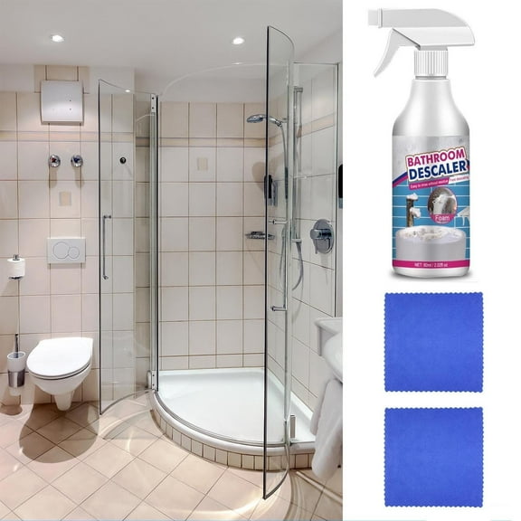 Bathroom Cleaner Spray under $5! CQCYD Bathroom Cleaner and Glass Descaler 60ml, Tile Faucet Cleaner, Tub Surface Cleaner, Household Cleaning Solution, Bathroom Maintenance Kit with Cloths