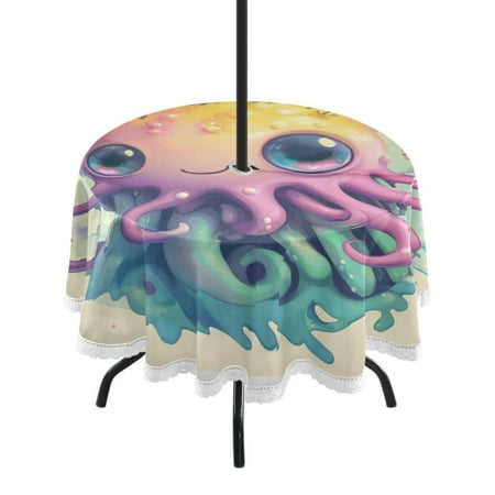 

Round Tablecloth 60*60 Inches Round Tablecloth Outdoor Style Tablecloth With Umbrella Holes Tablecloth Outdoor Suitable For Kitchens and Dining Rooms Lovely Cartoon Purple Octopus