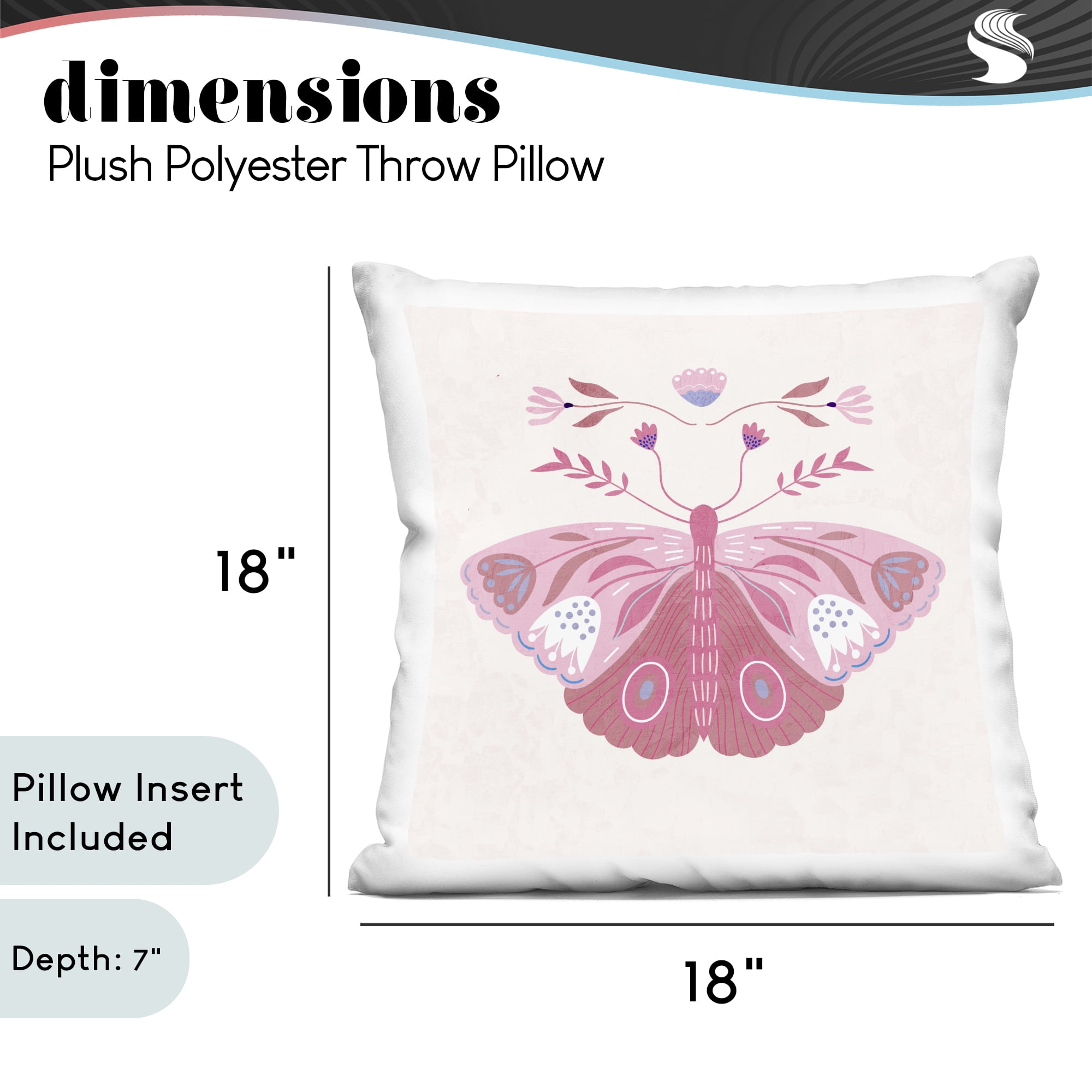 Stupell Industries Boho Pink Folk Butterfly Decorative Printed Throw Pillow, design by Kim Allen