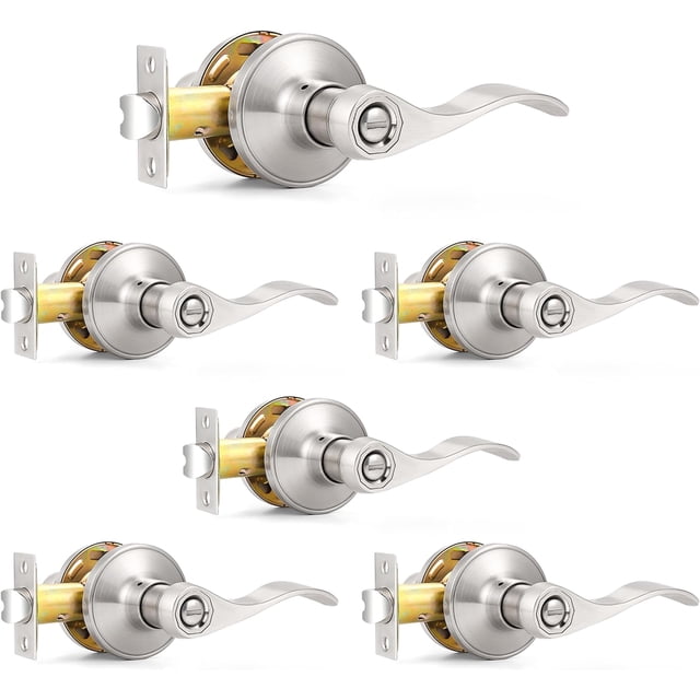 Wave Style Privacy Bed Bath Door Levers in Satin Nickel Finish Interior Keyless Door Handles Locksets