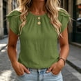 thumbnail image 2 of Women's Linen Tops Ihhxva Crew Neck Short Sleeve 2-in-1 Pleated Stretchable Cotton-Linen Flutter Sleeves Lightweight Casual Tunic Top S-3XL, 2 of 9