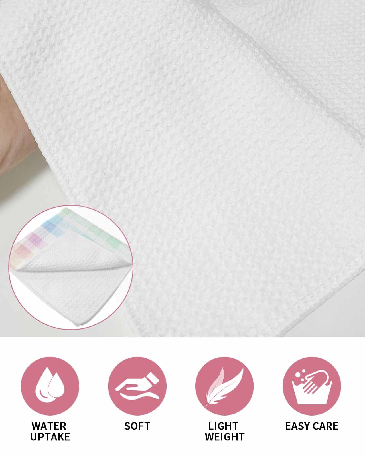 Blue Pink Plaid Dish Towels Set, Waffle Weave Kitchen Towels 4 Pieces, Pastel Green White Buffalo Patchwork Microfiber Hair Face Bath Tea Towel Absorbent Quick Drying Cleaning Dish Cloths 12"x12"
