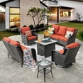 thumbnail image 2 of Ovios 6 Piece Wicker Outdoor Patio Bar Set with Fire Pit Table, Brown/Orange, 2 of 3