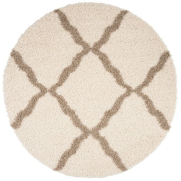 SAFAVIEH Daley Geometric Plush Shag Area Rug, Ivory/Beige, 4' x 4' Round