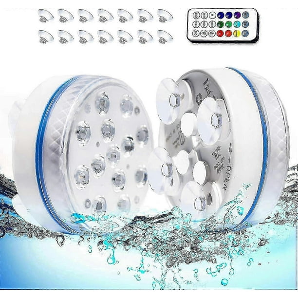 Submersible Led Lights With Magnet, Ip68 Waterproof Underwater Pool Led Lights With 13 Leds, 4 Suction Cups And 164ft/50m Rf Remote, Battery O