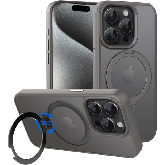 Case for iPhone 15 Pro Max 6.7 inch with 360° Rotatable Ring Phone Stand,Compatible with MagSafe & Car Phone Mount,iPhone 15 Pro Max Cases Cover Phone Holder for Desk Videos