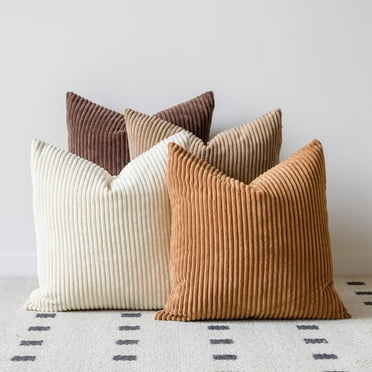 SNYMW 18x18 Inch Boho Decorative Neutral Brown Corduroy Accent Home Pillows, 4 Count(Pillowcase only)
