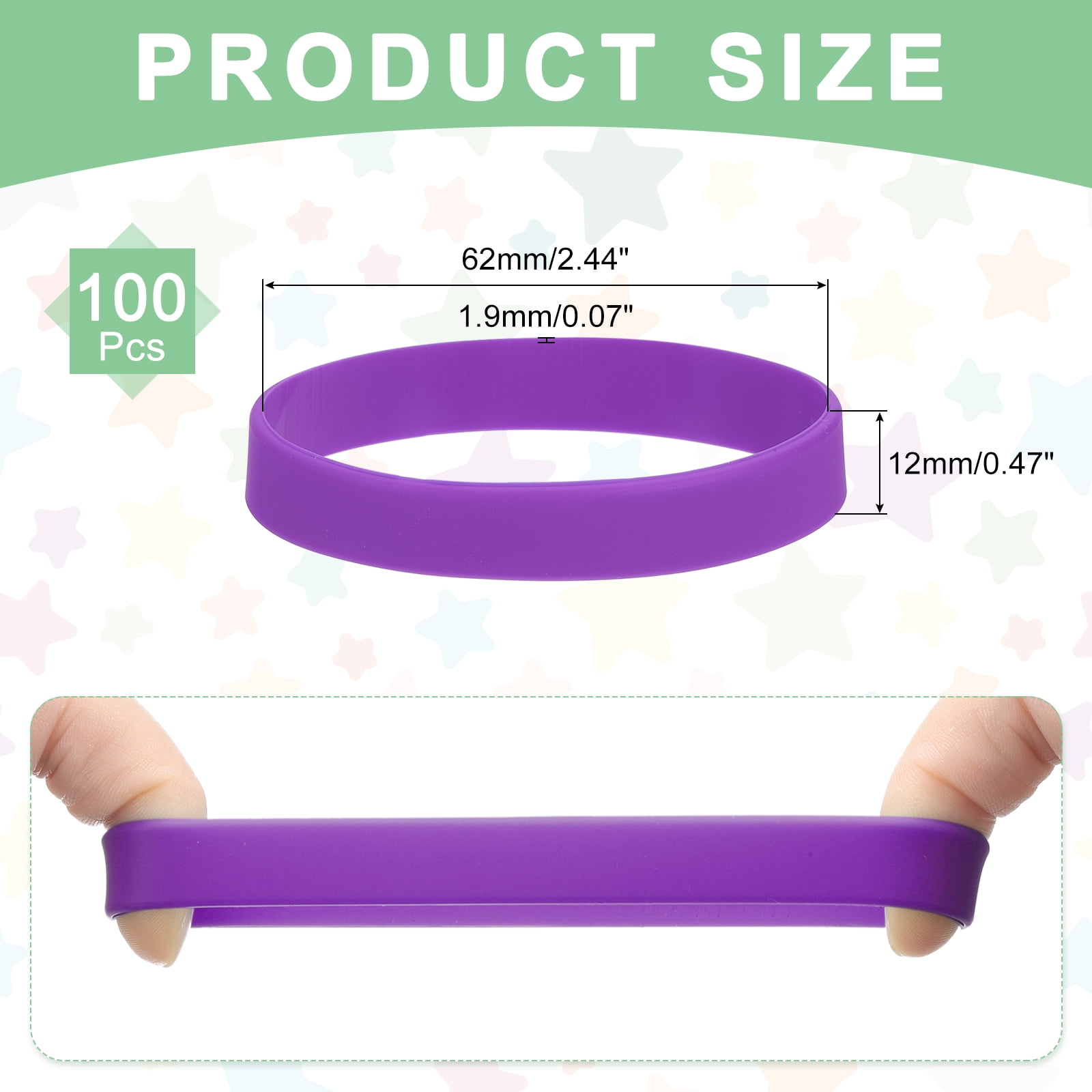 100Pcs Silicone Rubber Bands Non-slip 4 Inch Flat for Books, Purple