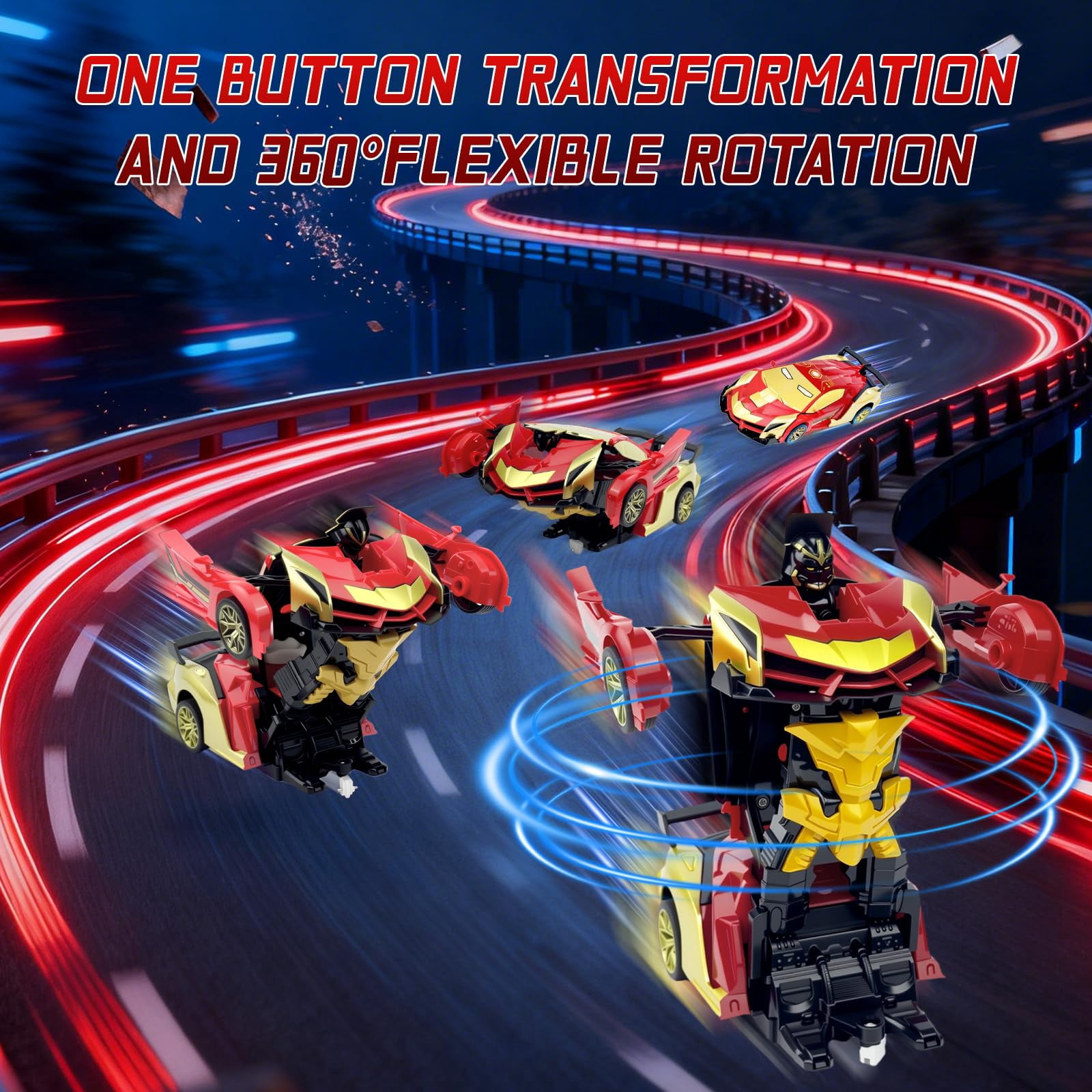 Remote Control Car, 1:18 Scale Transforming Robot Toy with One-Button Deformation, 2.4GHz RC Vehicle with LED Lights, Gift for Boys Ages 4-12