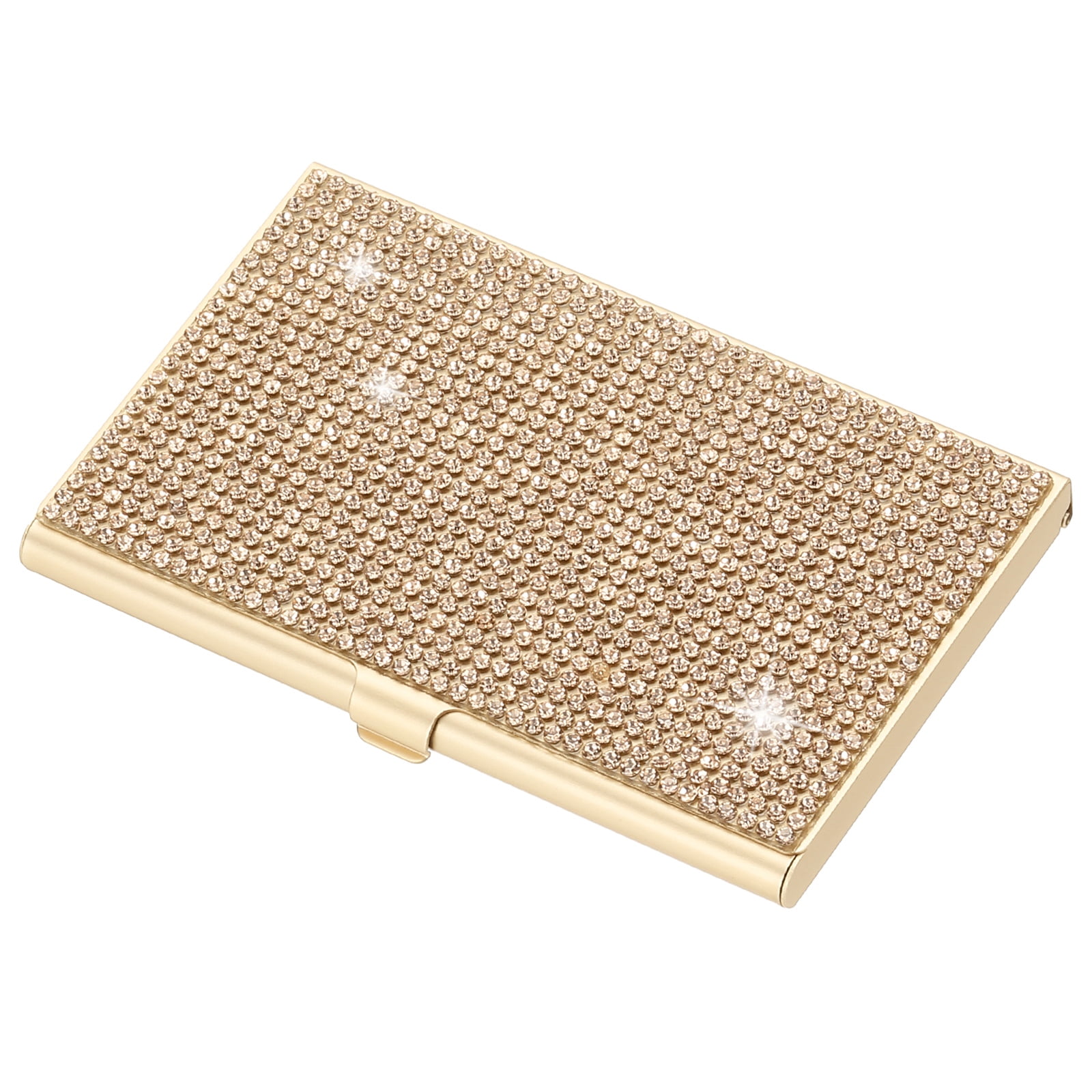 Unique Bargains Rhinestone Business Card Holder Alloy Bling Pocket Organizer Gold