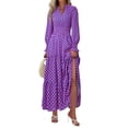 thumbnail image 1 of Vestido PRETTYGARDEN 2025 Otoño Maxi Azul y Rosa con Escote en V y Mangas Largas, 1 of 5