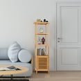 thumbnail image 3 of LUVODI 140cm Bamboo Bathroom Cabinet Side Tall Slim Storage Unit Shelf Cupboard with 3 Hanging Hooks ﻿, 3 of 12