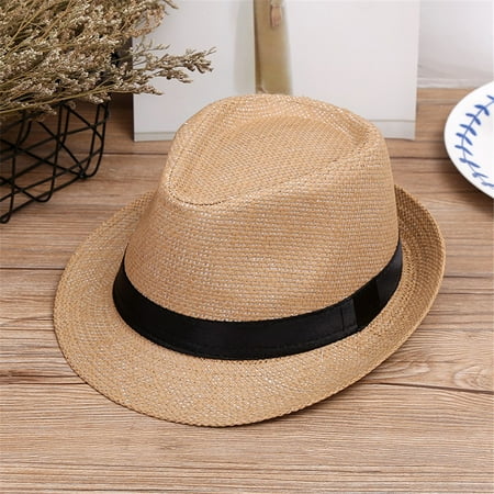

Fedora Kids Hat Beach Panama Straw Jazz Gangster Children Hat Cap Summer Baby Care Mittens
