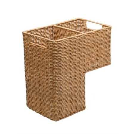 Stair Basket - kouboo wicker handwoven stair step basket, 2 compartments, 15 x 15.75 x 9, natural