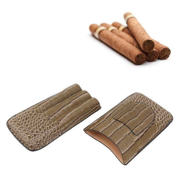 3 Finger Cigar Holder Case Portable Humidor Premium Leather Cigar Case Frosted Finish for Travel Size Hardware