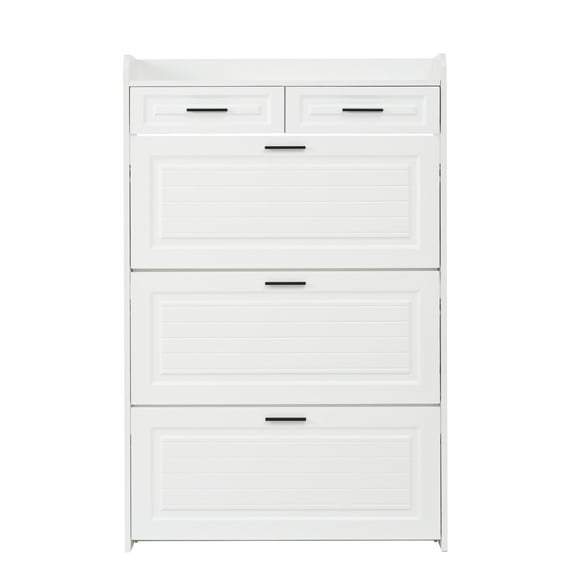 BOFANG White Shoe Cabinet with Drawers, 3-Door Storage Organizer for Entryway