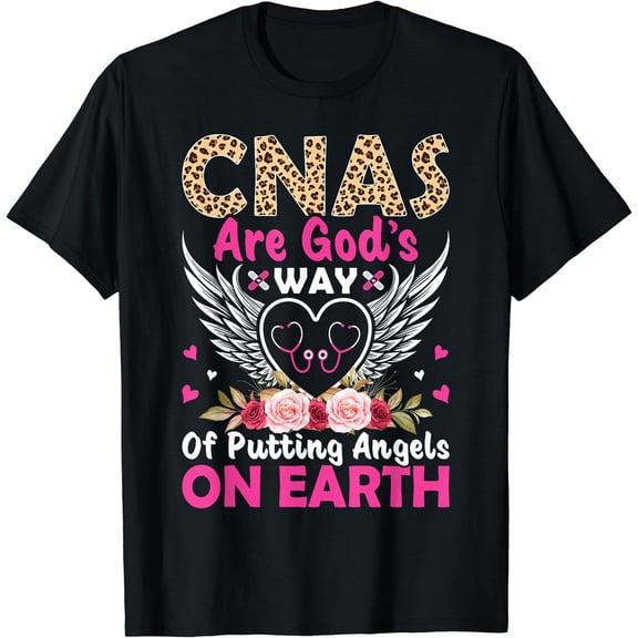 Appreciative CNA Angel Cat Leopard Print Roses T-Shirt for Healthcare Heroes