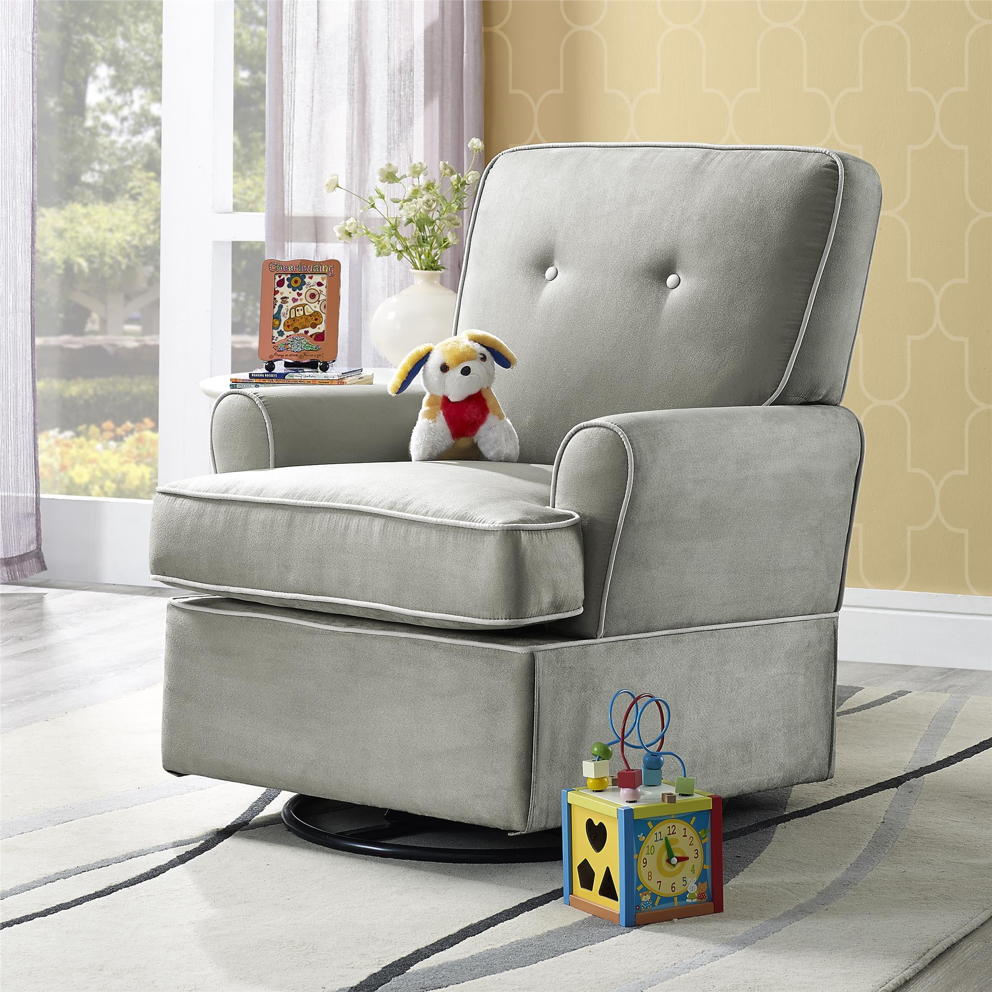 Graco Parker Semi-Upholstered Glider and Nursing Ottoman Cherry/Beige Cleanable Upholstered Comfort Rocking Nursery Chair with Ottoman 