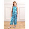 thumbnail image 6 of Raenseen Kids Girls Shiny Sequins Jazz Latin Dance Jumpsuit Sleeveless High Waist Pageant Romper Long Pants Sky Blue 12, 6 of 7