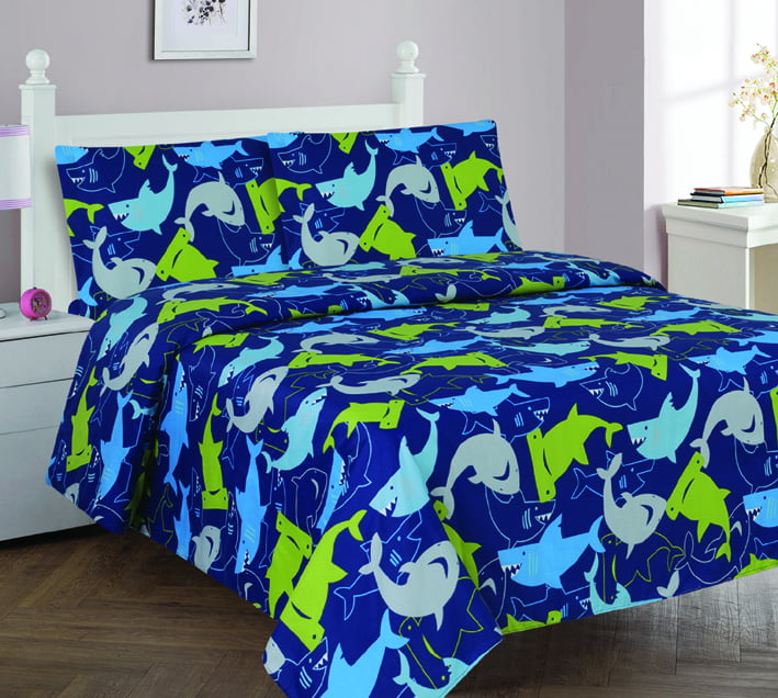 2/3 Piece Kids/Teens Soft Quilting Bedspread Bedding QUILT Set Boys Blue Shark 