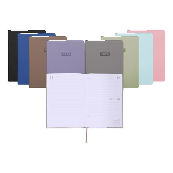 Agenda Diaria Koovi 2026 con 160 Hojas A5, Pasta Dura, Secciones de Notas, Directorio y Vista Anual - Compacta y Elegante, Ideal para la Organización y Planificación Diaria (Gris)