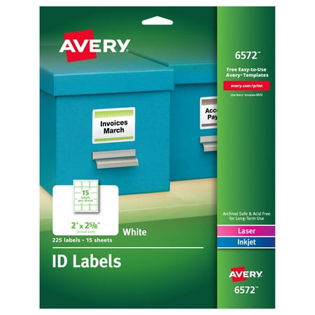 avery permanent id labels inkjet laser 2 x 2 5 8 white 225 pack