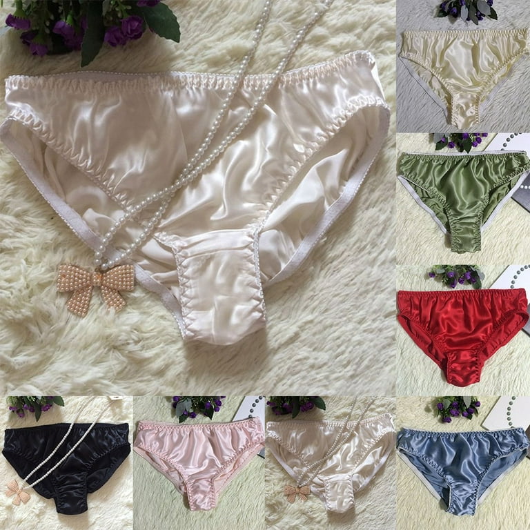 BUYISI Sexy Shiny Solid Underwear Soft Thongs Briefs Women Silk Panties  Breathable Light pink L 