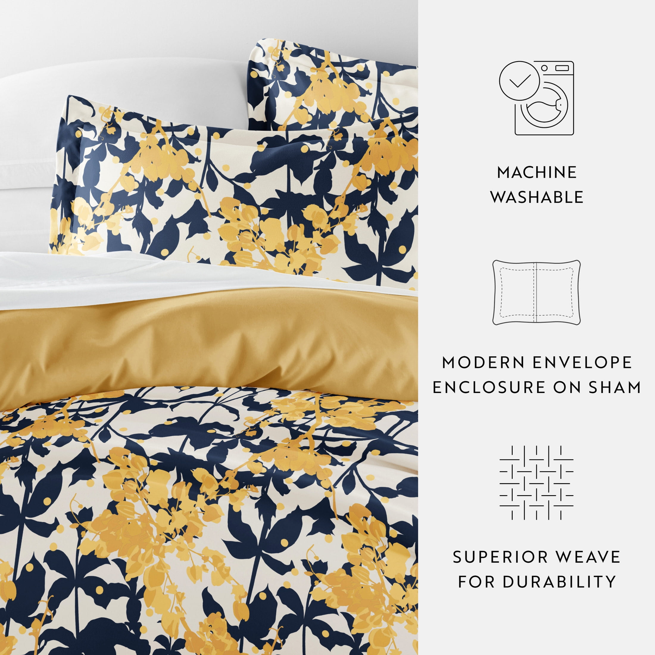 Noble Linens Yellow Boho Flower Reversible 2-Piece Duvet Cover Set, Twin/Twin XL