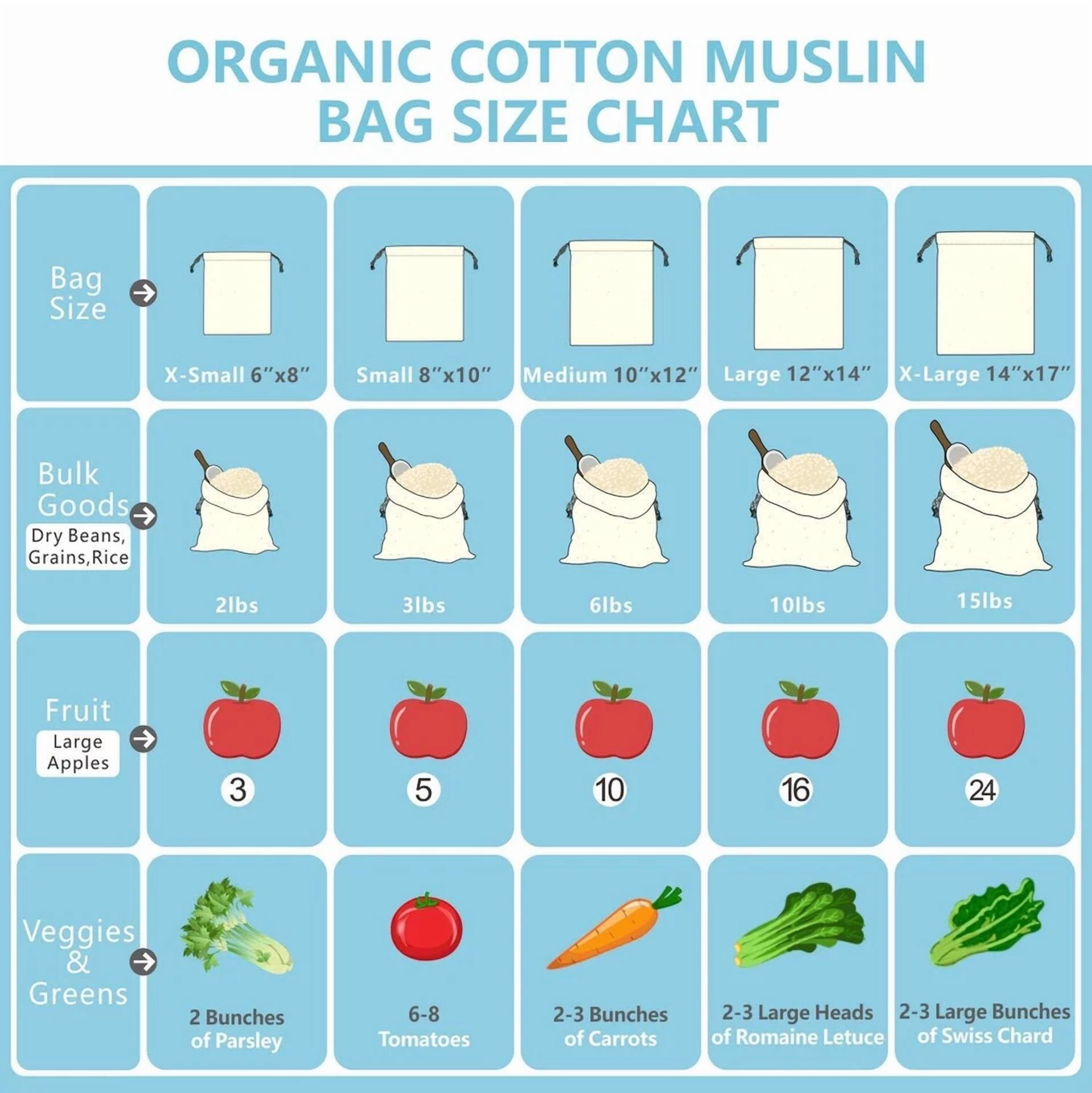 12Pack 6” X 8” Reusable Produce Bags, Muslin Bags With Drawstrings For Storage