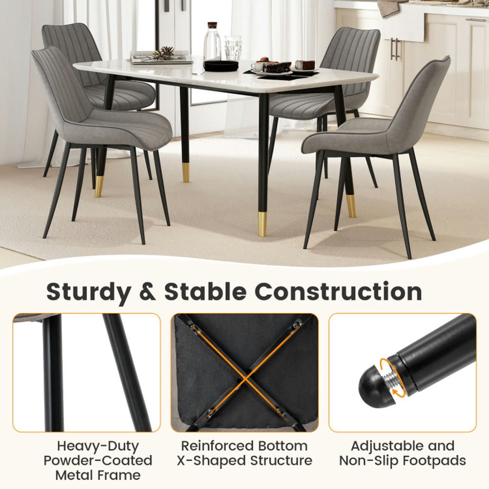 Demi Bonn Set of 2 Faux-Leather Fabric Dining Chair with Metal Legs and Padded Seat for Dining Room Living Room, Gray