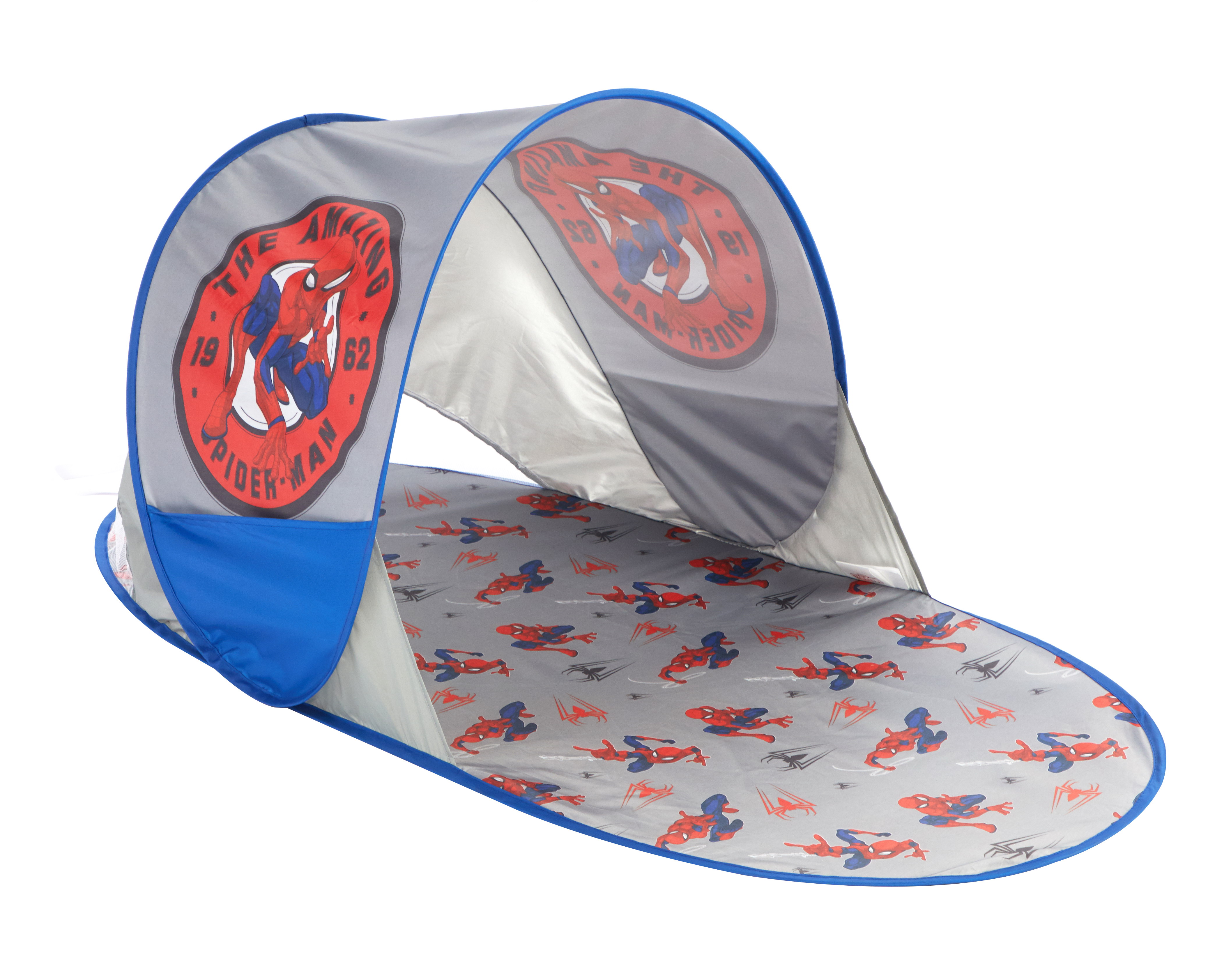 Spiderman 3 Piece Adventure in a Box Set includes Slumber Bag, Pop Up Tent and String Lights, 26" x 46" Red
