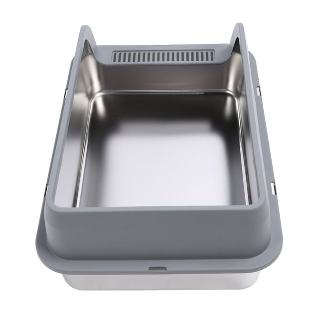 High Sides Cat Litter Box Stainless Steel Litter Box, Large Size Kitty Litter Box with Lid, Semi Enclosed Cat Litter Box for Large Cats