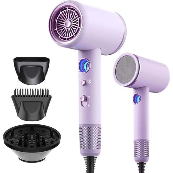 Hair Dryer, Professional Ionic Hair Dryer, Powerful 2200W Fast Drying Low Noise Blow Dryer with 2 Concentrator Nozzle 1 Diffuser Attachments for Women and Men (White)