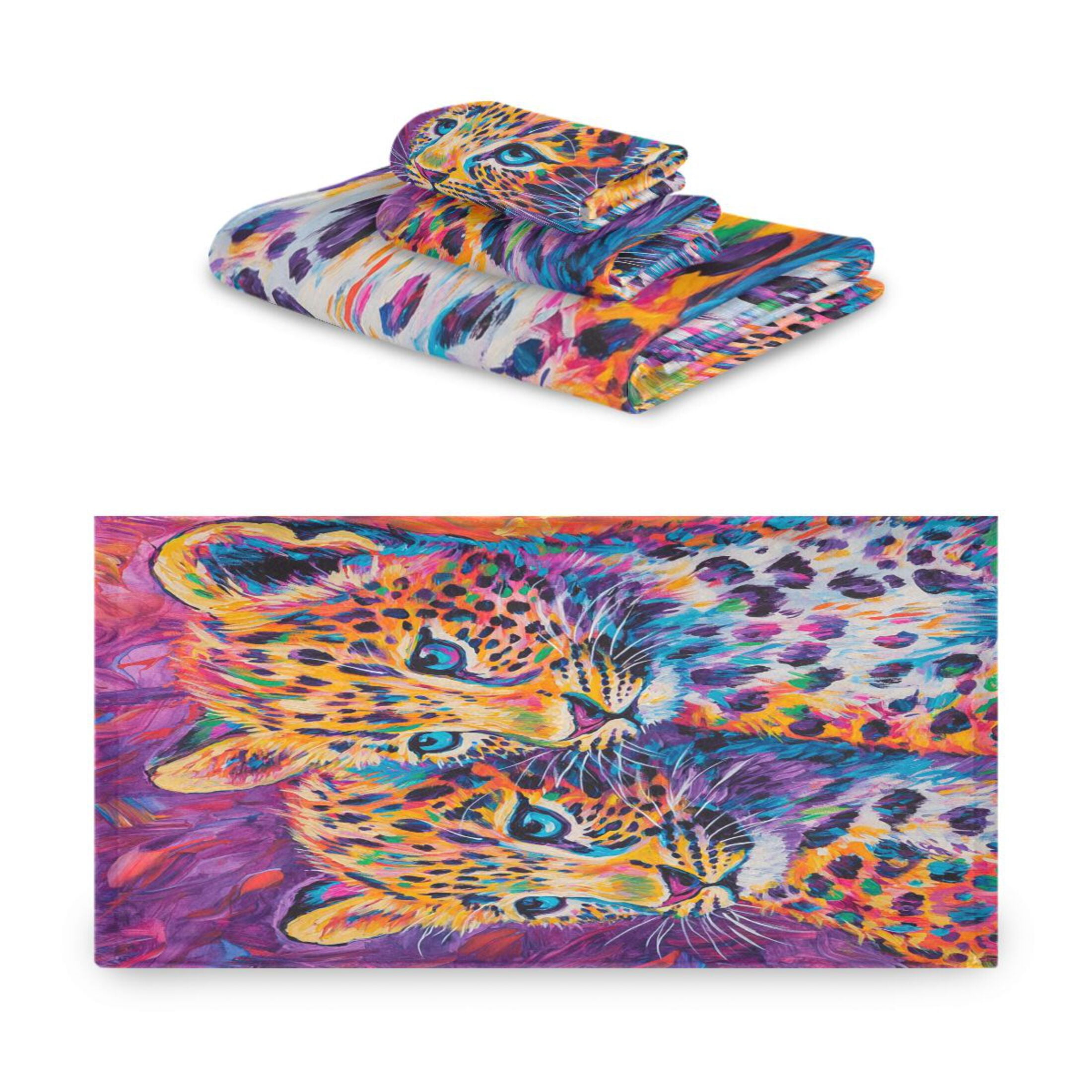 BZSMCE 3piece Bath Towel Sets Hand Bath Towels Fashion Vibrant Leopard Duo Printed Towel Sets