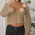 thumbnail image 6 of Tqyyweavej Bathing Suit Crochet Coverups for Women Hollow Out Print Tie Front Beach Cover Up Solid Color Long Sleeve Loose Swimsuit Cover Up, 6 of 7