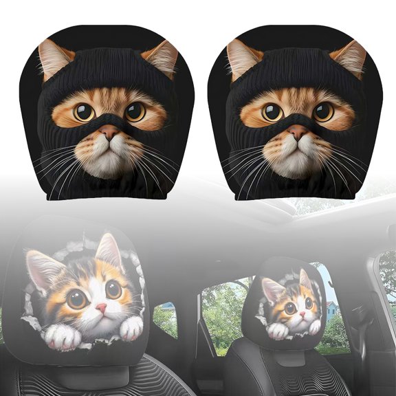 2Pcs Car Seat Headrest Cover, Printed Cute Animal Rest Cover Breathable Car Accessories,Elastic Washable Headrest Protector Universal Fit to All Cars Suvs Truck Van Vehicles Auto