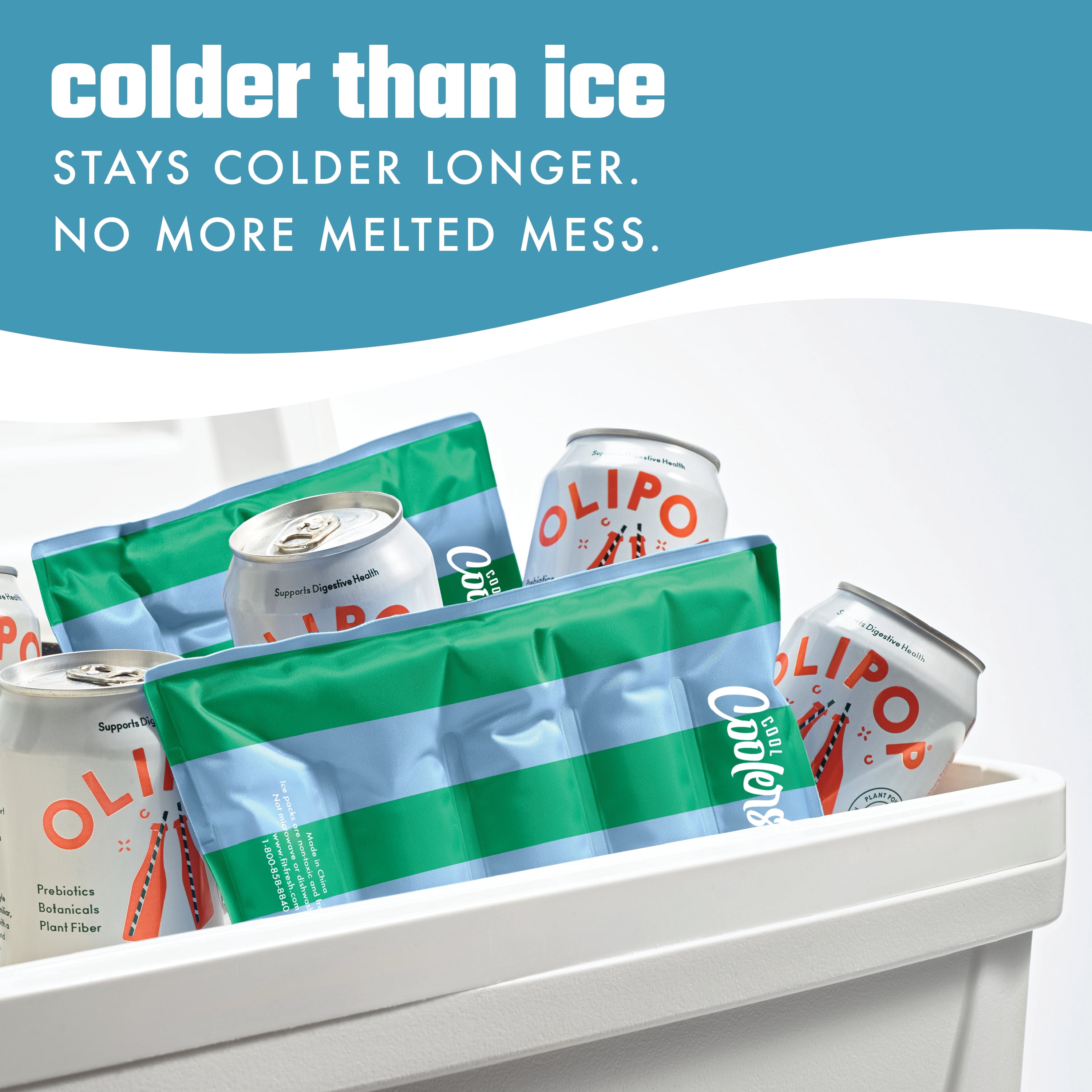 Cool Coolers by Fit + Fresh XL Soft Ice Packs for Lunch Bags & Coolers, Coastal Cabana Stripe, 2pk